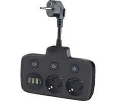 Elosztó konnektor kapcsolóval LINEA 2x230V + 4xUSB A/C fekete