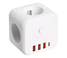 Elosztó konnektor kapcsolóval LINEA 3x230V + 4xUSB A/C fehér