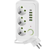 Elosztó konnektor kapcsolóval LINEA 3x230V + 5xUSB A/C 1,5 m fehér