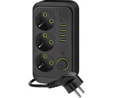 Elosztó konnektor kapcsolóval LINEA 3x230V + 5xUSB A/C 1,5 m fekete