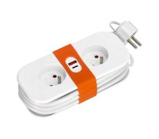 Hosszabító kábel 2Z + 2xUSB 1,4 m fehér